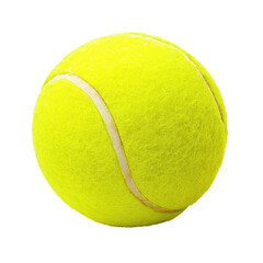 Close up of a yellow tennis ball isolated on white. Sports equipment for tennis game.