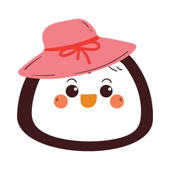 cute drawing cartoon penguin wearing pink hat. cute animal cartoon for kids icon and sticker