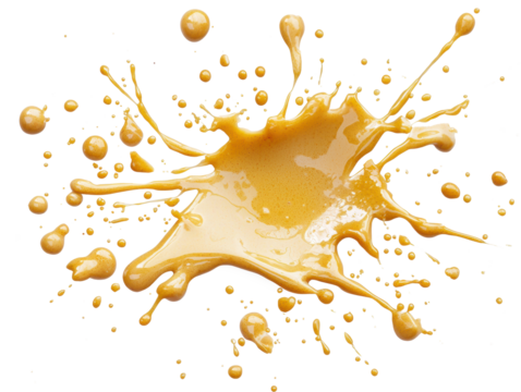 Teriyaki sauce splatter captured mid-motion on a white background, transparent-style photo for packaging or promotional material
