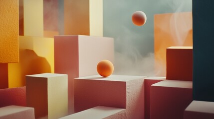 Geometric cubes and spheres in pastel 3D design