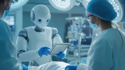 Artificial intelligence robot assists doctors in surgical operation, application of AI robot in medical field, future AI healthcare technology concept, robotic technology, Cyborg bionic doctor