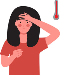 illustration of a woman holding her head because of a fever