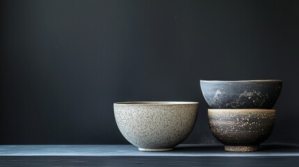 Stacked ceramic bowls with dark gray backdrop