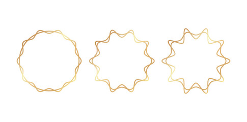 Gold frame vector. Gold frame on white background.  Stylish vector invitation gold frame. Elegant wavy circle frame set. 