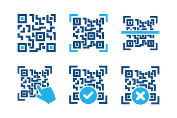 QR code glyph solid icons isolated on white background