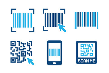 Barcode glyph solid icons isolated on white background