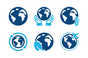 Earth glyph solid icons isolated on white background