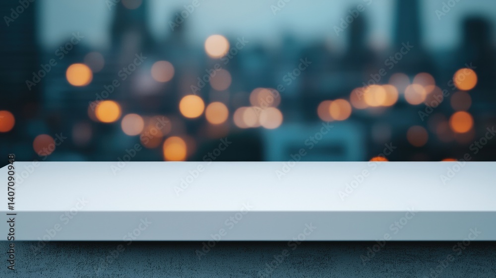 Aufkleber empty white table displaying products with blurred city lights background