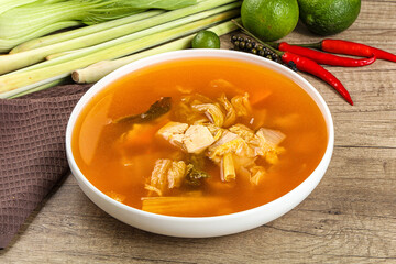 Korean kimchi soup with seafood