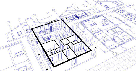 sketch project of a traditional house 3d illustration