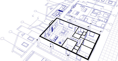 sketch project of a traditional house 3d illustration