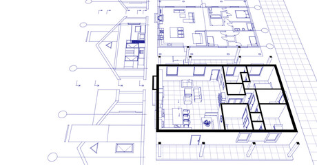 sketch project of a traditional house 3d illustration