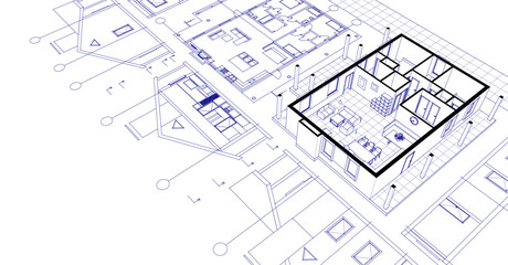 sketch project of a traditional house 3d illustration