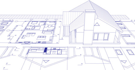 sketch project of a traditional house 3d illustration