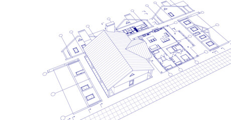 Fototapeta premium sketch project of a traditional house 3d illustration