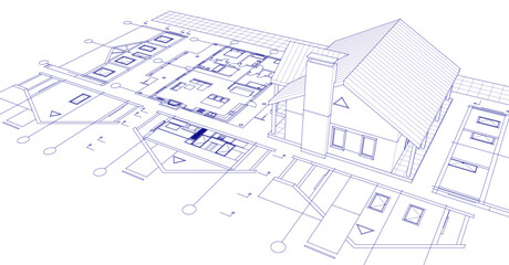 sketch project of a traditional house 3d illustration