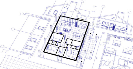 sketch project of a traditional house 3d illustration