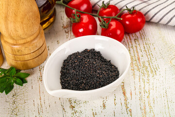 Black sesame seeds in the bowl