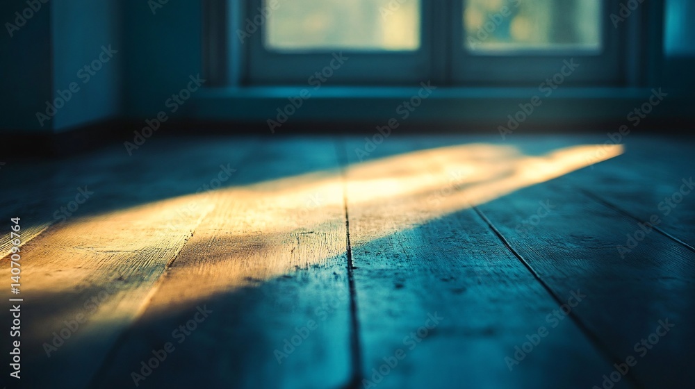Aufkleber sunlight illuminating wooden floor through window in empty room