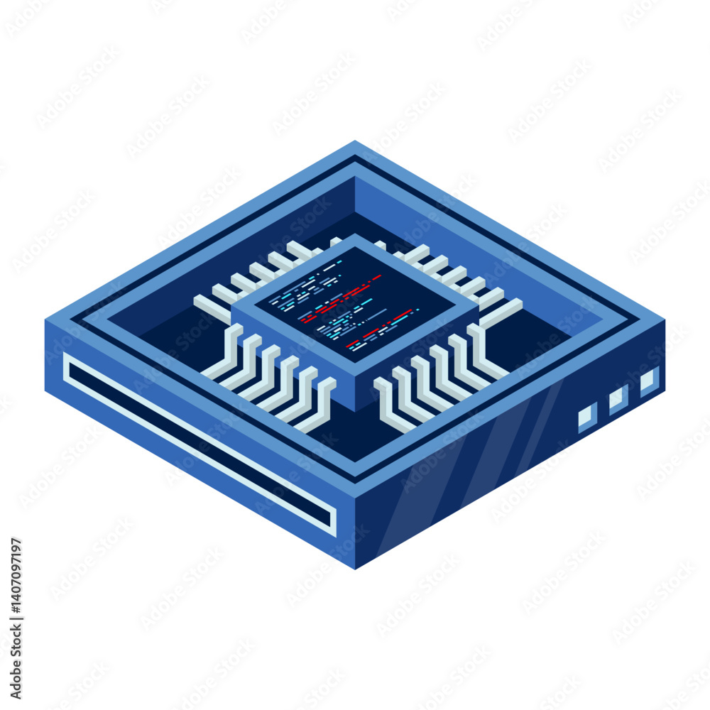 Poster isometric futuristic server. isometric database or data center. abstract blockchain. computer storag