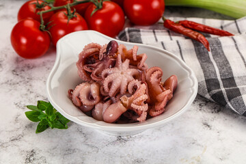 Marinated baby octopus in the bowl