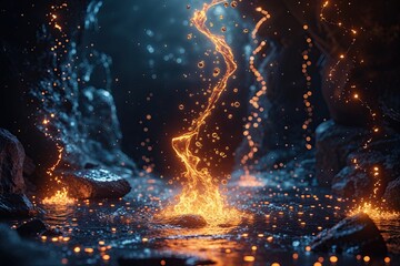 Glowing Ember Lights Flowing Through a Magical Void with Dynamic Fire Visuals