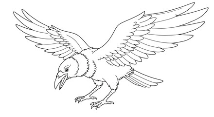 Fototapeta premium Japanese Myth Karasu Crow Coloring Sheet Three Legged Raven Yatagarasu Symbol Line Art Design Activity