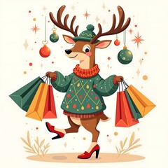 Naklejka premium Christmas Reindeer Happy Shopping Season