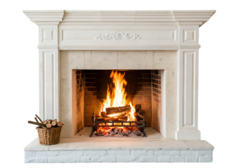 fire in the fireplace isolated on white background, PNG