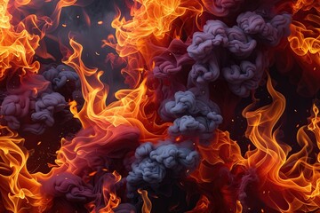 Autumn Warmth with Vibrant Orange and Deep Maroon Flame Background and Smoke Patterns