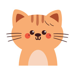 cute drawing cartoon brown cat smiling. cute animal doodle for sticker, icon