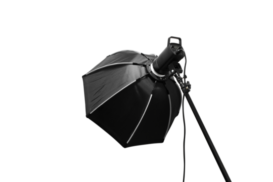 Studio softbox light, Photography lighting equipment with a softbox modifier on a stand.