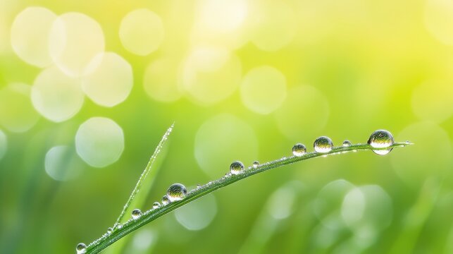 Green grass and dew drops in the morning sun. - Powered by Adobe