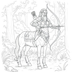 Vigilant Forest Centaur Armed with Bow and Arrow Surveying the Dense Woods Awaiting Its Next Target Move