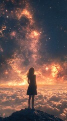 Fototapeta premium Girl Gazing at the Starry Sky