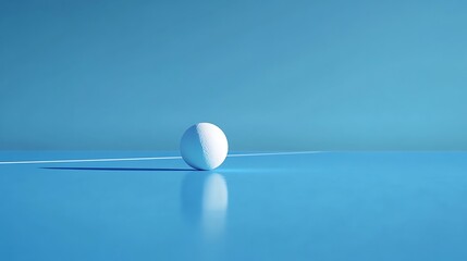 Simplistic yet powerful image of a tennis ball on an expansive blue sports field stock concept