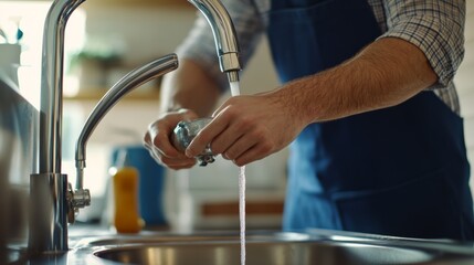 Plumber replacing an old faucet in a kitchen. Featuring faucet replacement