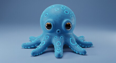 Charming Blue Octopus Illustration with Glowing Spots and Adorable Eyes