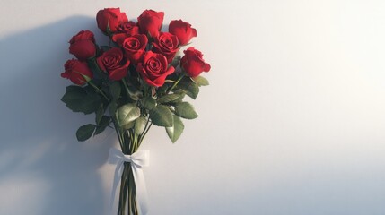 Fototapeta premium A 3D-rendered bouquet of red roses tied with a ribbon, isolated on white