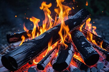 Fierce Blaze Radiates Warmth and Energy from Charred Wood