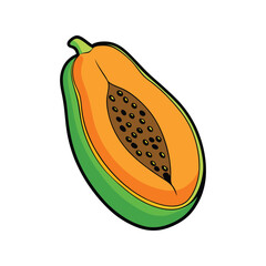 Papaya Vector Illustration – Fresh Tropical Fruit Icon in Flat Style for Food Packaging, Juice Labels, and Healthy Recipe Design