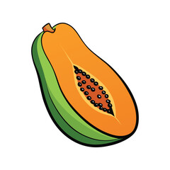 Papaya Vector Illustration – Fresh Tropical Fruit Icon in Flat Style for Food Packaging, Juice Labels, and Healthy Recipe Design