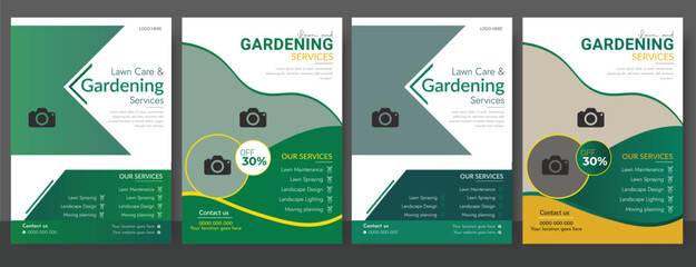 Flyer design template for lawn and gardening services .Freshly rolled artificial grass placed on lush green lawn. Lawn and Garden Care Flyer Design for your garden care,	
