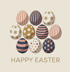 Colorful Decorative Easter Eggs Vector Illustration with Floral and Geometric Patterns