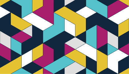 Obraz premium Cubes abstract architecture background, construction seamless pattern with 3D blocks, geometric linear polygon wallpaper, isometric cubic tiling pattern.