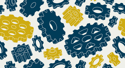 Fototapeta premium Gears and cogs seamless background, vector mechanical engineering endless wallpaper, fix and repair theme tiling pattern, elements can be used separately.
