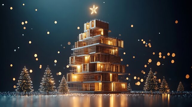 merry christmas and new year themed building construction concept showing festive spirit in modern industry business architecture and seasonal corporate greeting visuals