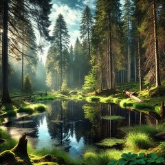 Obraz premium Forest Clearing trees and sky