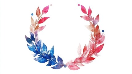 watercolor floral wreath with delicate red and blue hues creating a soft and ethereal illustration suitable for invitations or decorative purposes conveying a sense of nature's elegance