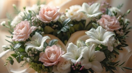 Obraz premium Heart-shaped floral arrangement for Mother's Day with soft colors 